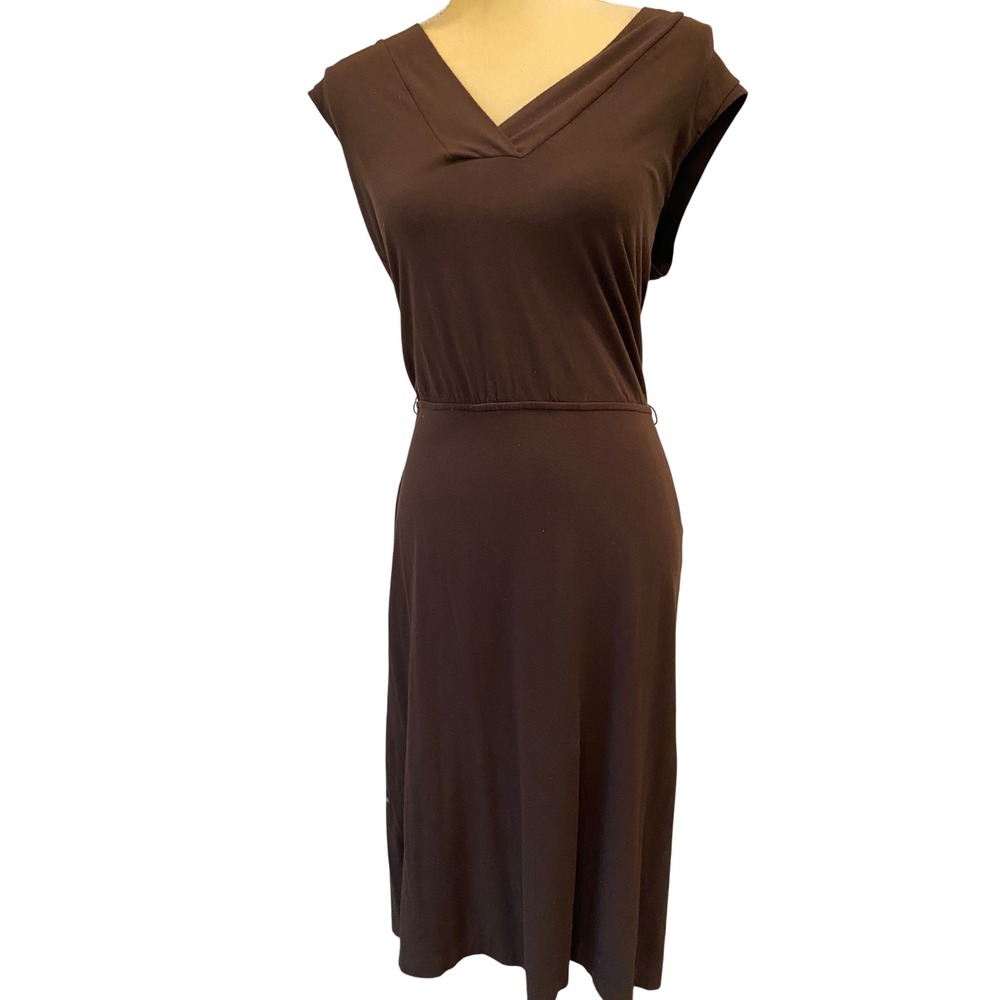 Banana Republic Brown V-Neck Cap Sleeve Stretch Midi Dress Womens Small